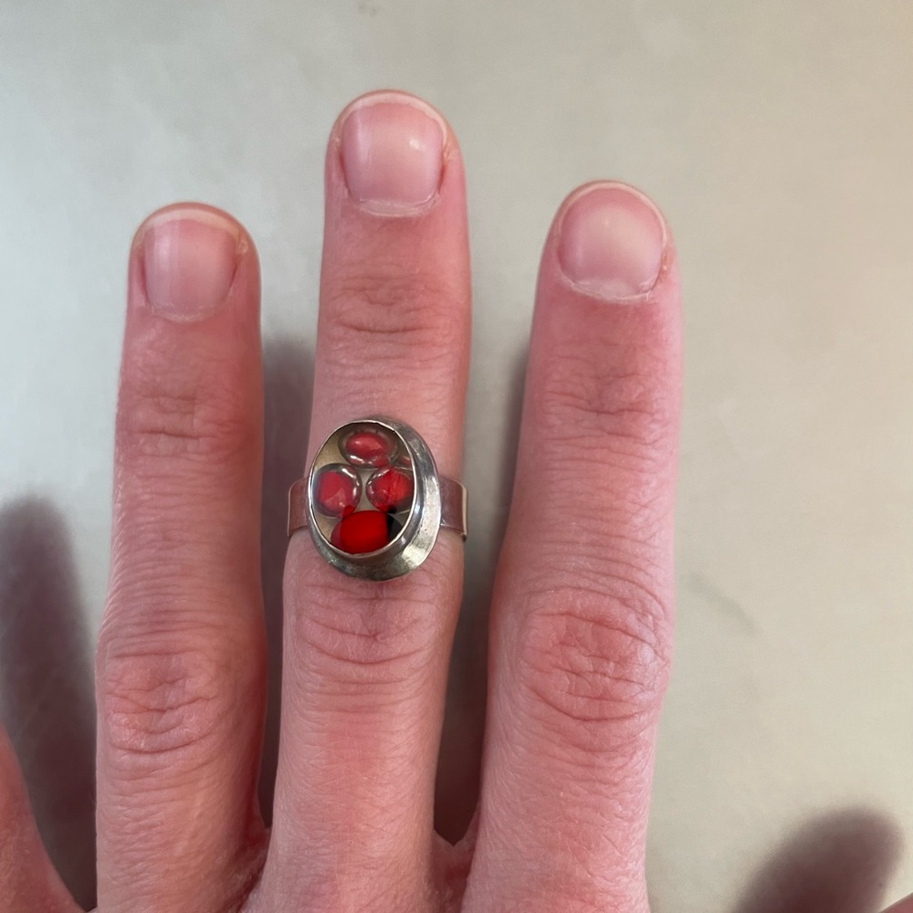 Vintage Sterling Silver Huayruro Seed Resin Ring